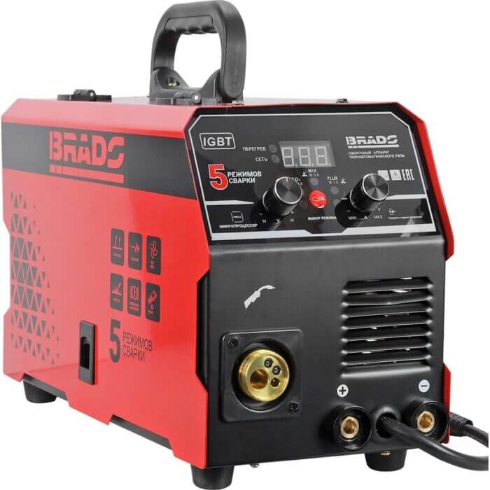 Полуавтомат сварочный BRADO MIG/MMA-220L-4 (220А; МИКРОПРОЦЕССОР; MIG/FLUX/MMA/TIG; еврорукав 3м)
